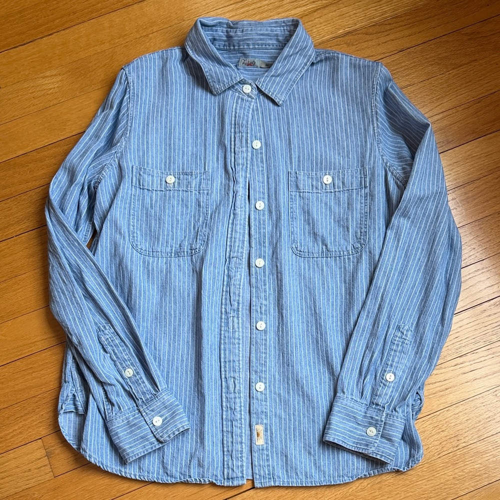 Faherty Light Blue Denim Striped Button-Down Shirt